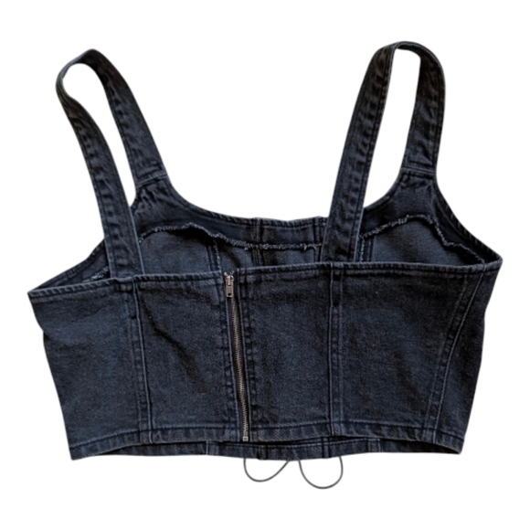 Wild Fable Black Denim Lace Up Crop Top Size Large New - Picture 4 of 7
